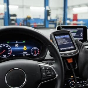 Professional ECU remapping setup showing laptop connected to a vehicle diagnostic port