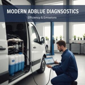 Technician performing an ECU calibration check on a commercial diesel van