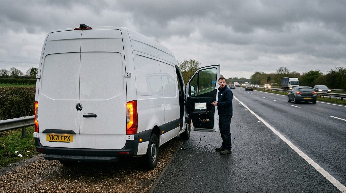 Ford EcoBlue vehicle in limp mode with diagnostic equipment in the foreground