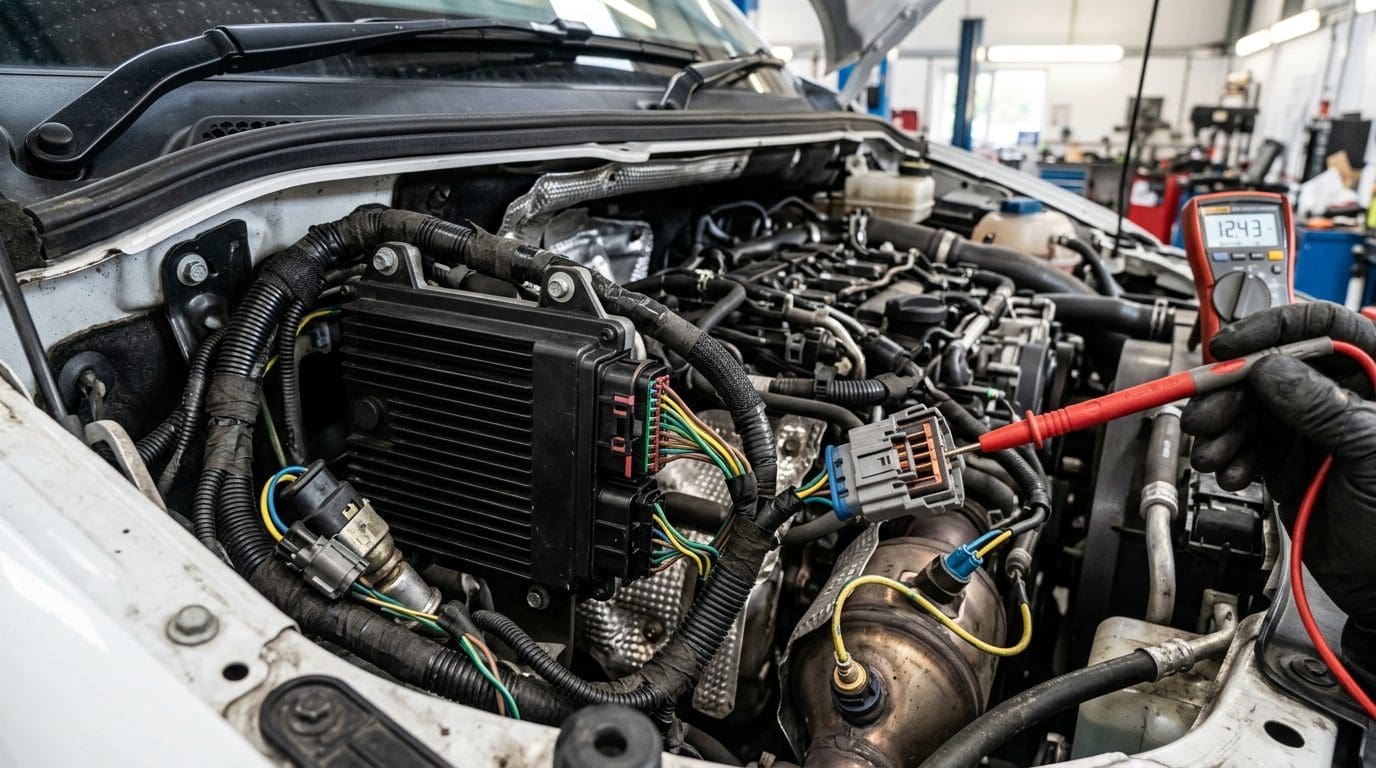 Ford EcoBlue engine bay with focus on safe tuning and diagnostics setup