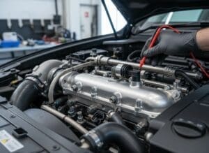 Boost pressure sensor being tested on a turbocharged diesel engine